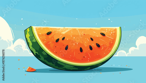 Vibrant Watermelon Slice with Seeds on a Sunny Day.