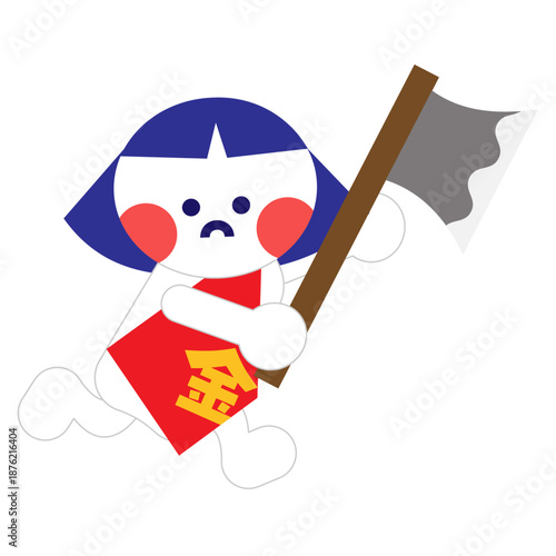 まさかりを持って走る金太郎のかわいいキャラクターイラスト