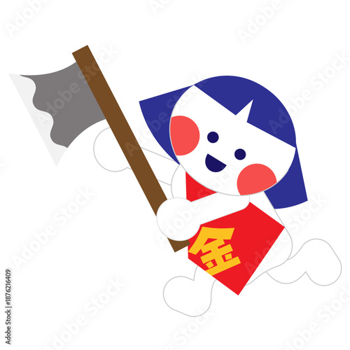 まさかりを振り上げる金太郎のかわいいキャラクターイラスト