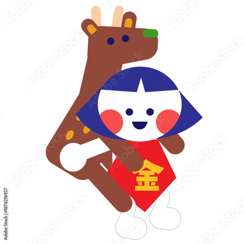 クマを背負った金太郎のかわいい昔話キャラクターイラスト