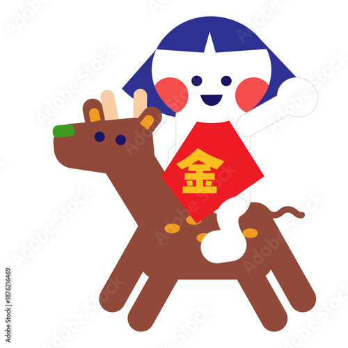 クマに乗る金太郎のかわいい昔話キャラクターイラスト