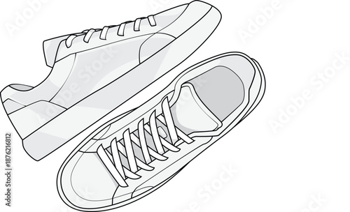 Trendy pair of grey and cyan casual sneakers. Vector illustration in flat design style isolated on white background. Suitable for fashion banners and icons.