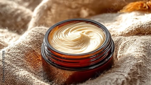 Close up view of a cosmetic product with a natural texture on a fabric