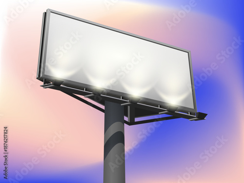 Blank three dimensional billboard with white promotion poster displayed outdoors for marketing announcements advertising campaigns and public communication presentations