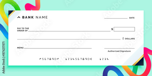 Blank bank cheque template design for financial documentation payment processing accounting practice and realistic business banking presentation layouts