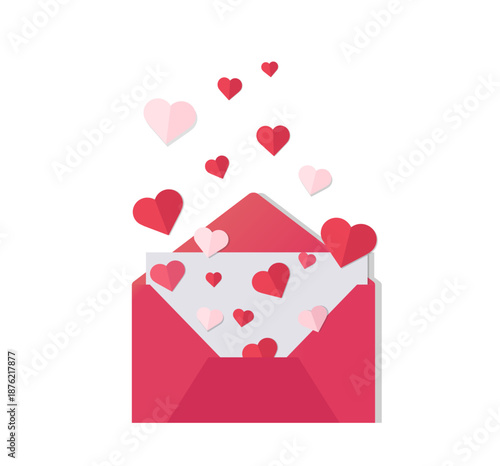 Red envelope with heart. love letter. Valentine day. vector illustration