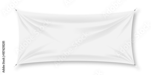 Blank white fabric banner mockup with grommets and gentle wrinkles designed for event advertising signage branding and realistic textile presentation