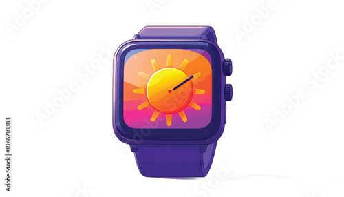 Smartwatch displaying a vibrant sun icon on its screen, modern design.