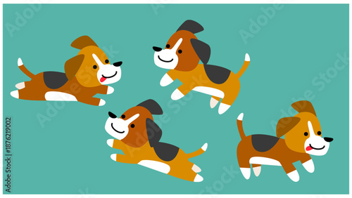 走り回るビーグル犬のかわいいキャラクターイラスト