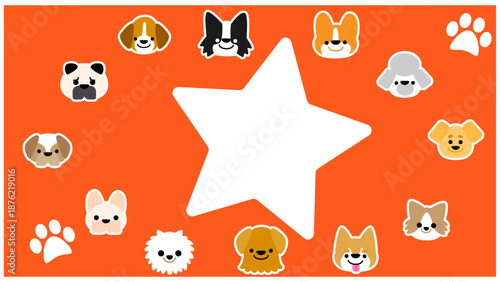 いろいろな犬の顔が並んだかわいいフレームイラスト