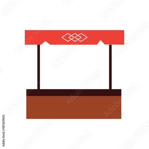 Flat Design Market Stall Icon. Traditional Asian Food Stall Illustration. Local Chinese Street Kitchen