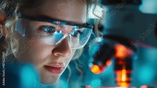 Female physicist adjusting advanced equipment in laboratory, close-up perspective emphasizing expertise