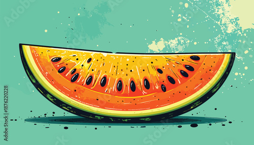 Vibrant Slice of Yellow Watermelon with Black Seeds.