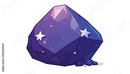Stylized Purple Crystal with Stars for Fantasy Game Asset.