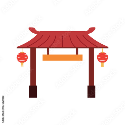 Traditional Chinese Gate with Lanterns. Chinese gate icon. Flat illustration of chinese gate. Chinese new year.