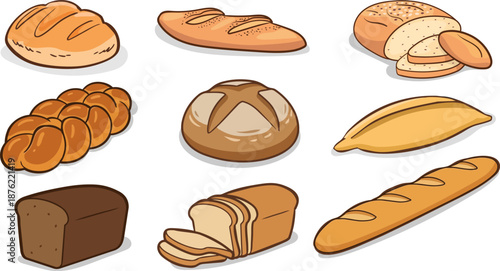 Vector set of different types of bread