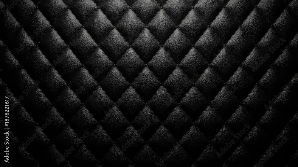 Fototapeta premium Black Leather Quilted Pattern Textured Close up Background.jpg