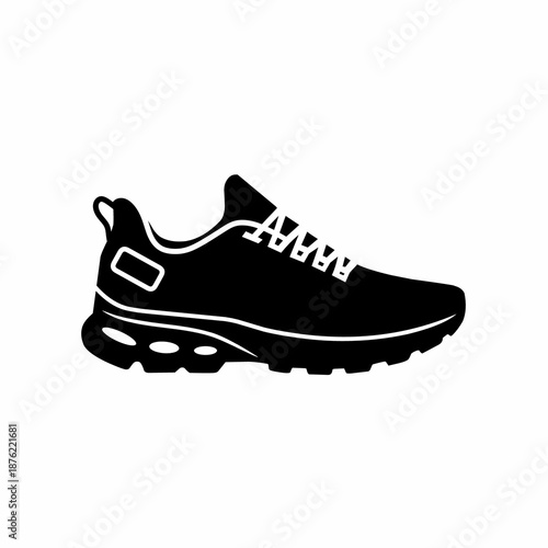 Black Running Shoe Sneaker Silhouette Icon Vector Isolated Athletic Footwear Design Element