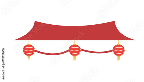 Festive Chinese Lanterns Hanging from a Traditional Roof. Chinese lanterns hanging isolated. Oriental Pagoda Roof