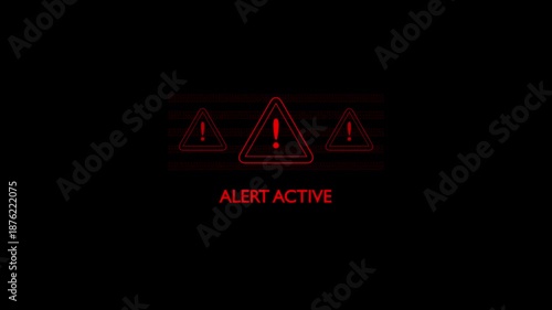 Alert active alert warning. Cyber security defense and secure digital systems protection against cyber attacks. Urgent threat notification concept.