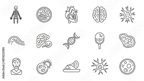 Medical Science Icons: Anatomy, Biology, Health, Research, Cells, DNA, Brain, Heart