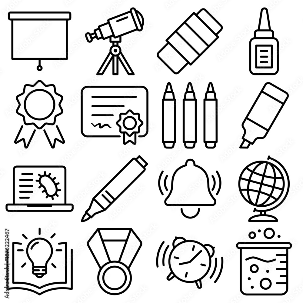 Fototapeta premium School Essentials Icon Set Outline Style (Part 2)