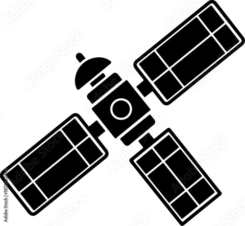 Satellite with Solar Panel silhouette vector illustration