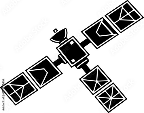 Satellite with Solar Panel silhouette vector illustration