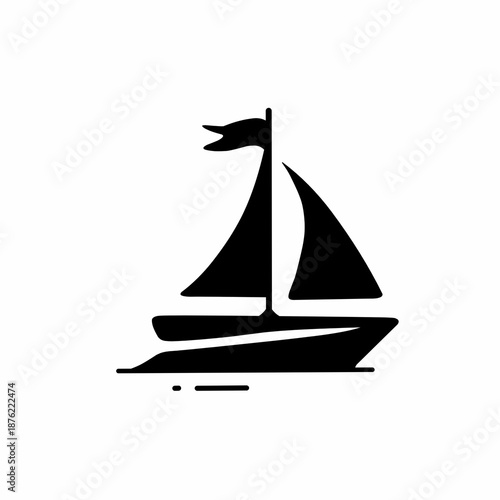 Black Sailing Ship Silhouette Icon Isolated Minimal Nautical Design
