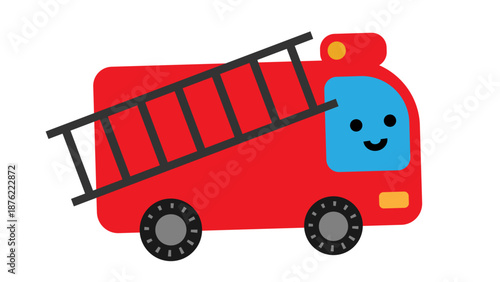 はしごを積んだ消防車のかわいいキャラクターイラスト