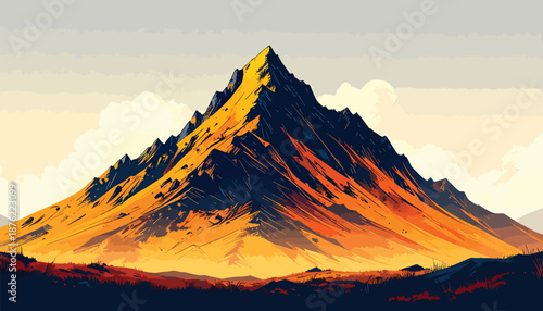Majestic Mountain Peak Bathed in Golden Light - A Stunning Landscape.
