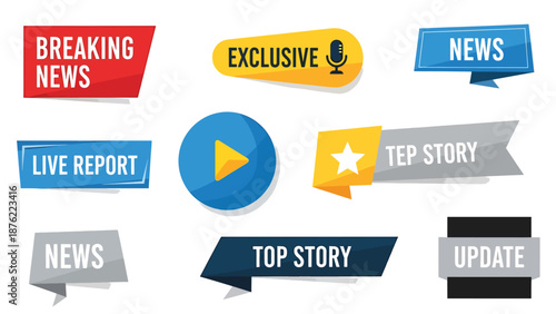 Variety of News and Promotion Stickers Banners and Labels