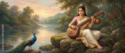 Illustration of saraswati for vasant panchami.  © Milano