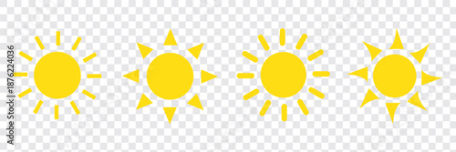 Set of sun icon. Sun icons vector isolated on white background. Vector flat design. Collection of sun stars for use in as logo or weather icon. sunset collection, summer, sunlight stock vector
