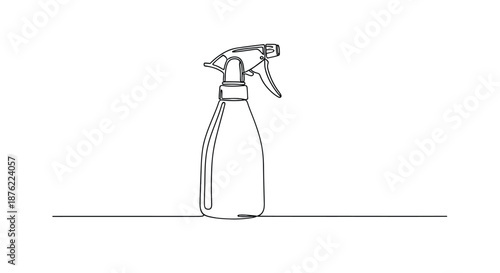 Minimalist line art illustration of a clear spray bottle with a trigger sprayer on a white background