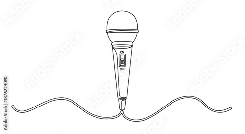 A simple hand drawn sketch of a vintage microphone with a coiled cable on a white background