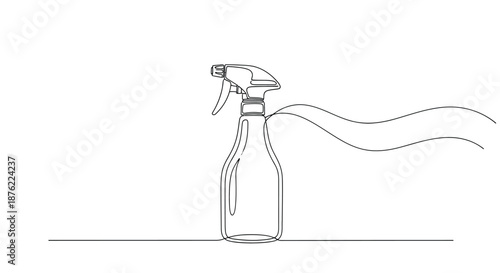 Cleanliness concept with a spray bottle dispensing a fine mist of liquid on a white background