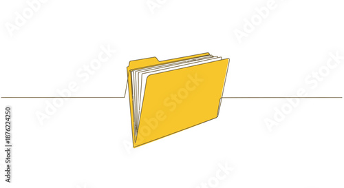 Simple hand drawn illustration of a yellow manila folder standing upright on a white background with a subtle line dividing the space
