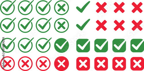 Green Checkmarks and Red Crosses Symbols