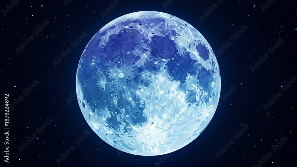 Obraz premium Vibrant blue full moon glowing in a starry night sky celestial body for space exploration and astronomy concepts cosmic background
