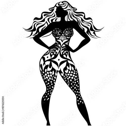 curvy fashion woman dramatic pose icon silhouette illustration for body positivity design