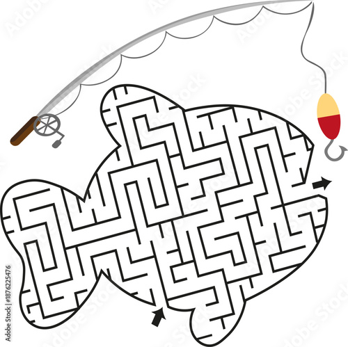 maze game for kids, fish, maze, fishing rod,vector, labyrinth