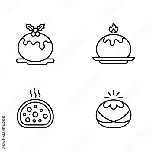 Set of Food Icons: Pudding and Pizza