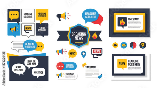 Breaking News Element Vectors on White Background
