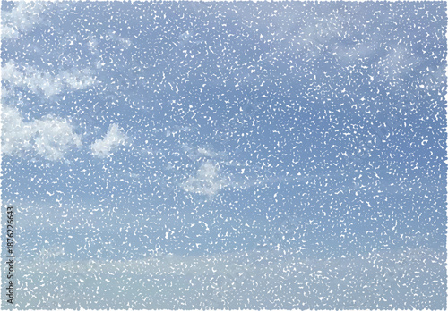 Xerox sky halftone with photocopy grain. Vintage dotted clouds.