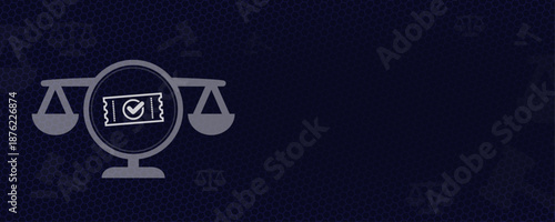 Consumer law scales with ticket icon vector representing event regulations refund rights and booking legalities with copy space for entertainment industry and contract law info