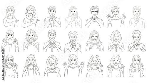 Collection of Line Art Illustrations Depicting Various Human Emotions and Gestures.