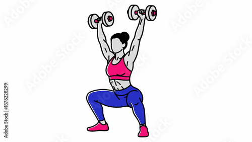 A woman performing a dumbbell overhead squat exercise, demonstrating strength and fitness.