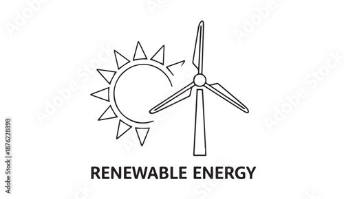 Renewable energy concept with wind turbine and sun symbolizing sustainable power