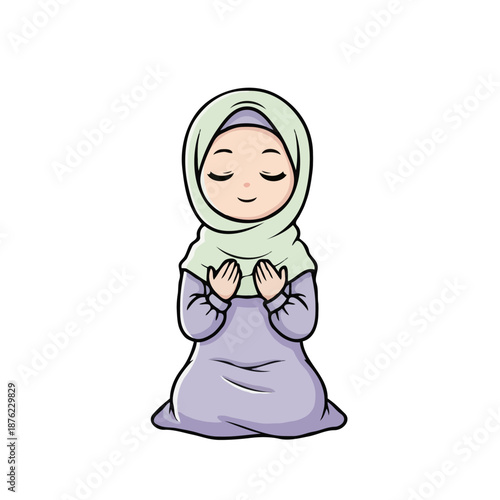 Cute Muslim Girl Making Dua and Praying Illustration